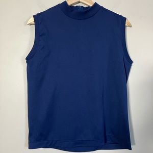 Vintage top Navy Blue Shell mock neck sleeveless shell women’s size L